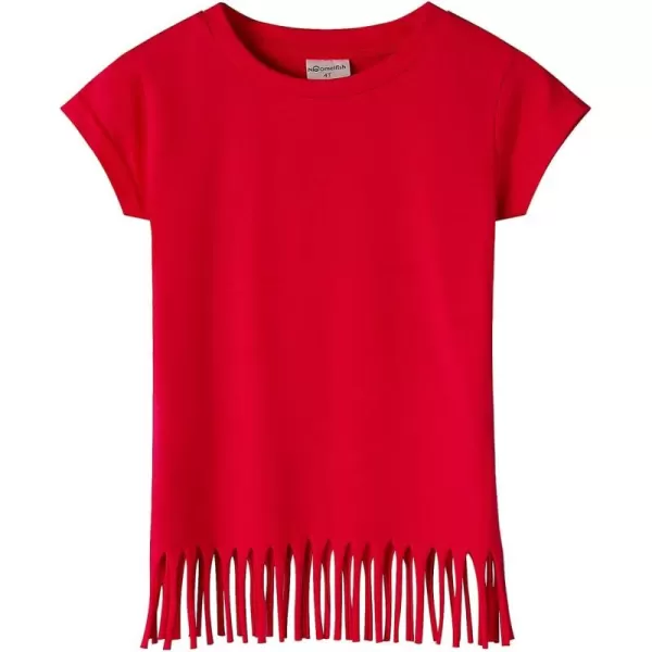 Noomelfish Girls Short Sleeve Fringe TShirts Soft Jersey Cotton Tee Tops 312 YearsRed