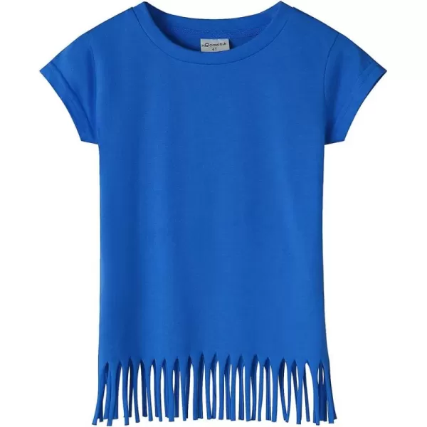 Noomelfish Girls Short Sleeve Fringe TShirts Soft Jersey Cotton Tee Tops 312 YearsRoyal Blue