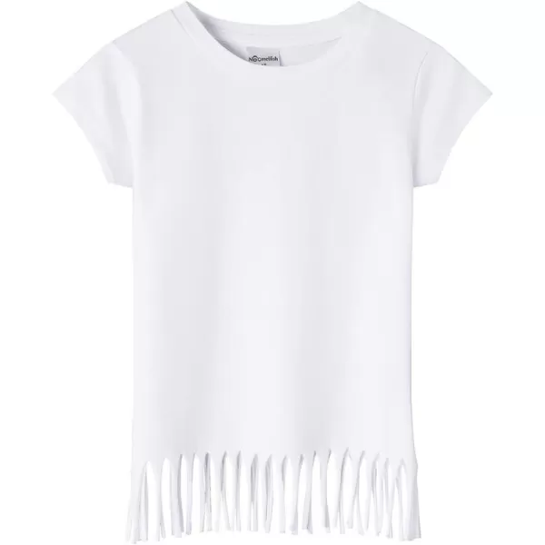 Noomelfish Girls Short Sleeve Fringe TShirts Soft Jersey Cotton Tee Tops 312 YearsWhite