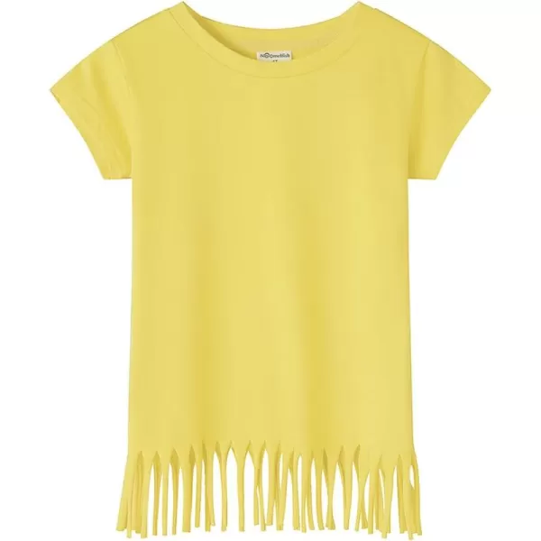 Noomelfish Girls Short Sleeve Fringe TShirts Soft Jersey Cotton Tee Tops 312 YearsYellow