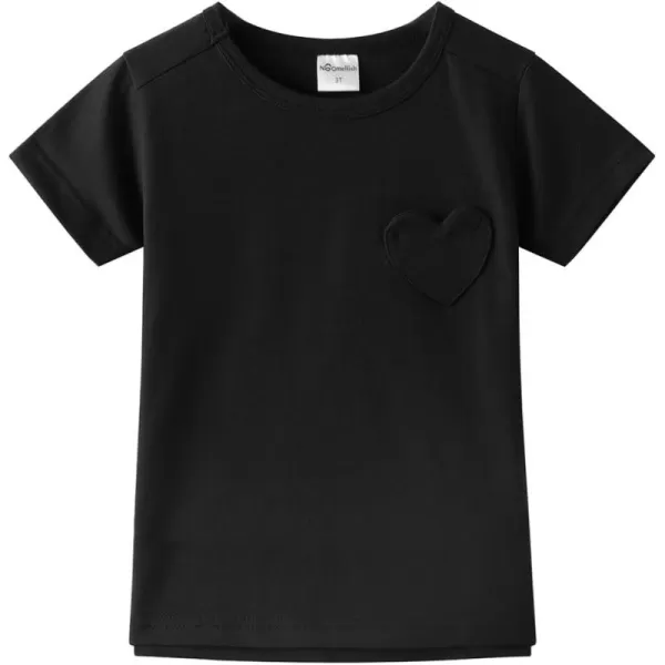 Noomelfish Girls Short Sleeve Heart Pocket Tshirts Casual Cotton Tee Tops Blouse 512 YearsBlack