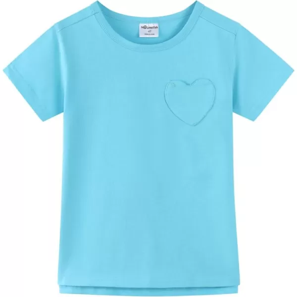 Noomelfish Girls Short Sleeve Heart Pocket Tshirts Casual Cotton Tee Tops Blouse 512 YearsBlue