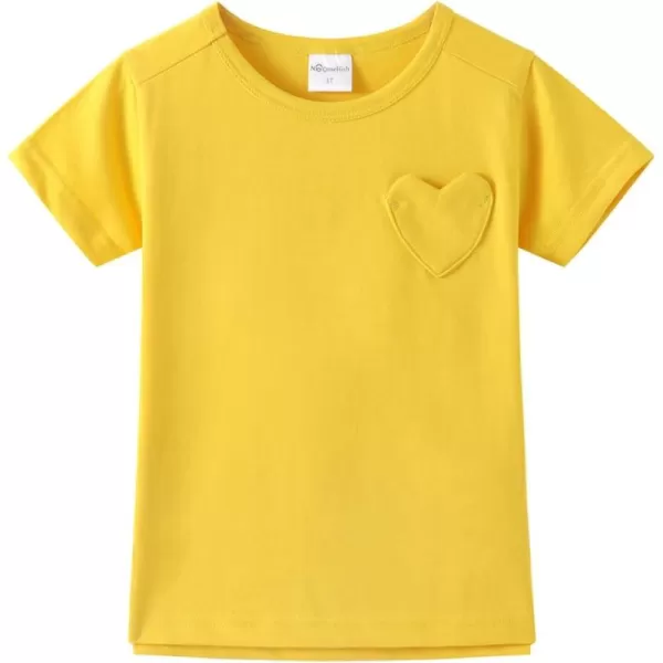 Noomelfish Girls Short Sleeve Heart Pocket Tshirts Casual Cotton Tee Tops Blouse 512 YearsGold Yellow