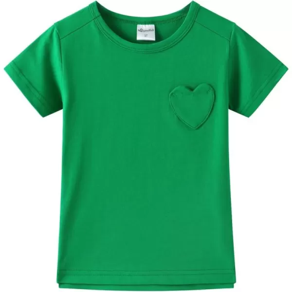 Noomelfish Girls Short Sleeve Heart Pocket Tshirts Casual Cotton Tee Tops Blouse 512 YearsGreen