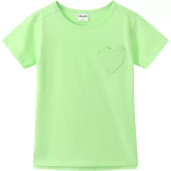 Noomelfish Girls Short Sleeve Heart Pocket Tshirts Casual Cotton Tee Tops Blouse 512 YearsLight Green
