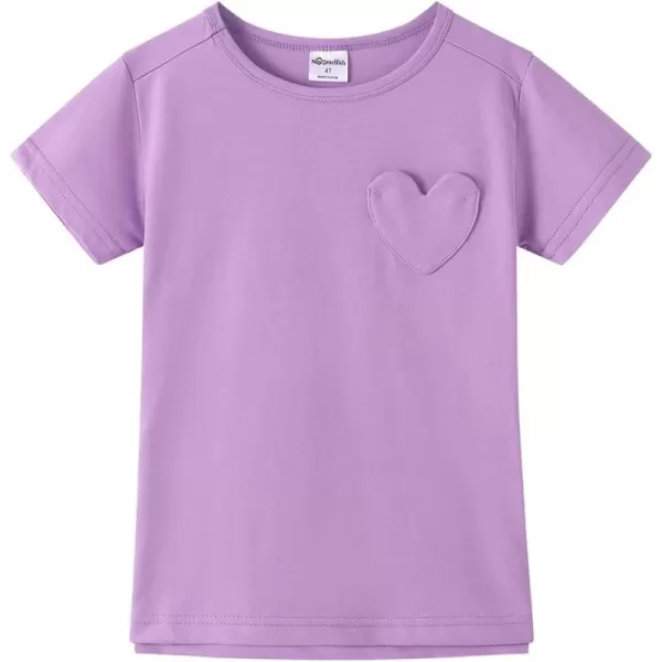 Noomelfish Girls Short Sleeve Heart Pocket Tshirts Casual Cotton Tee Tops Blouse 512 YearsLilac Purple