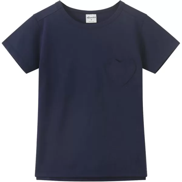 Noomelfish Girls Short Sleeve Heart Pocket Tshirts Casual Cotton Tee Tops Blouse 512 YearsNavy Blue