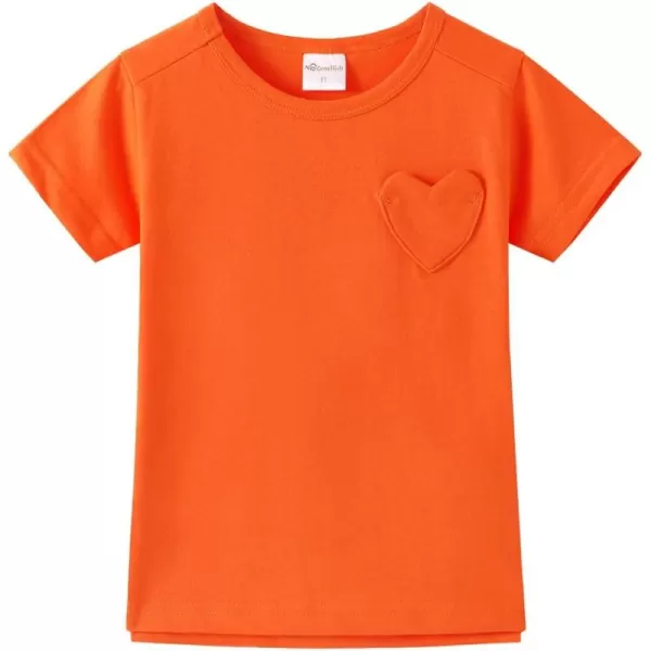 Noomelfish Girls Short Sleeve Heart Pocket Tshirts Casual Cotton Tee Tops Blouse 512 YearsOrange