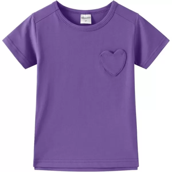 Noomelfish Girls Short Sleeve Heart Pocket Tshirts Casual Cotton Tee Tops Blouse 512 YearsPurple