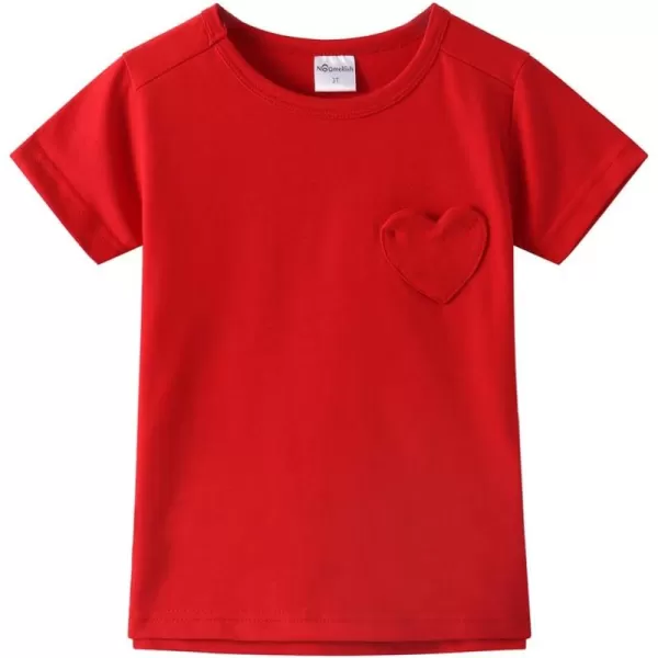 Noomelfish Girls Short Sleeve Heart Pocket Tshirts Casual Cotton Tee Tops Blouse 512 YearsRed