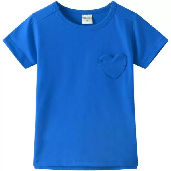 Noomelfish Girls Short Sleeve Heart Pocket Tshirts Casual Cotton Tee Tops Blouse 512 YearsRoyal Blue