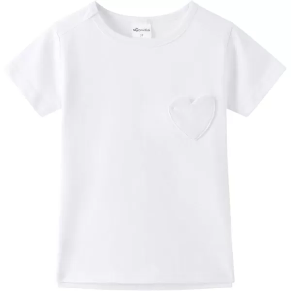 Noomelfish Girls Short Sleeve Heart Pocket Tshirts Casual Cotton Tee Tops Blouse 512 YearsWhite