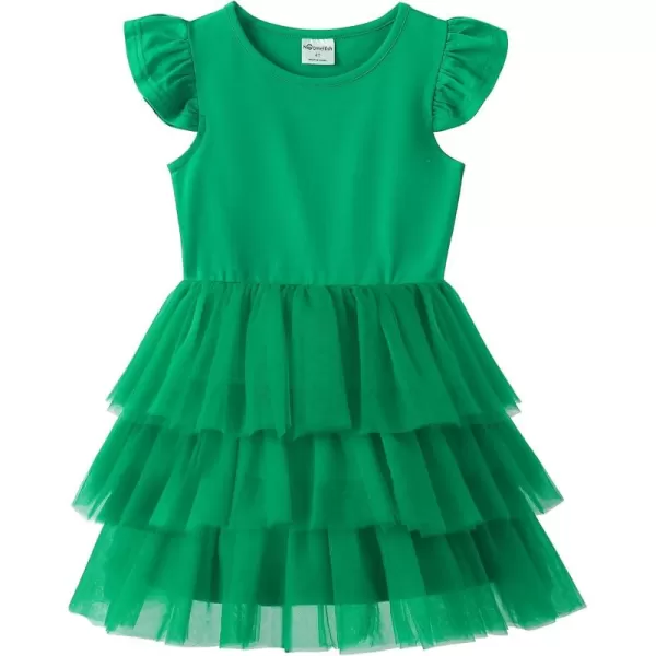 Noomelfish Girls Short Sleeve Layered Tulle Tutu Dress Ruffle Tiered Summer Princess Party Sundress 28 YearsGreen