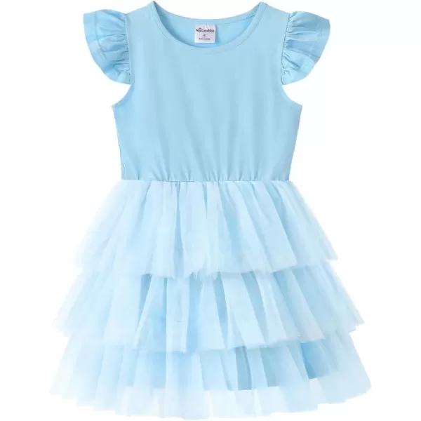Noomelfish Girls Short Sleeve Layered Tulle Tutu Dress Ruffle Tiered Summer Princess Party Sundress 28 YearsLight Blue