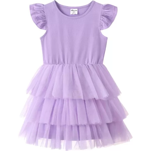 Noomelfish Girls Short Sleeve Layered Tulle Tutu Dress Ruffle Tiered Summer Princess Party Sundress 28 YearsLilac Purple
