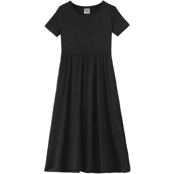 Noomelfish Girls Short Sleeve Maxi Dress Solid Color Casual Long Dresses with Pockets 412 YearsBlack