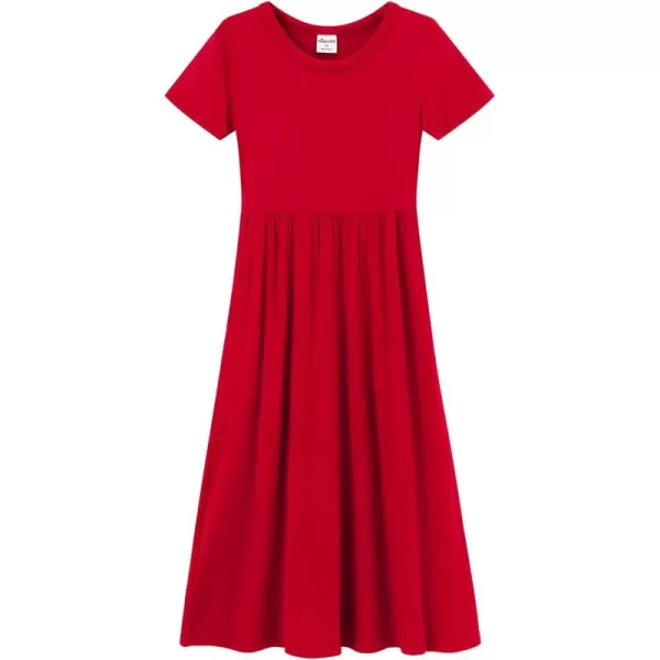 Noomelfish Girls Short Sleeve Maxi Dress Solid Color Casual Long Dresses with Pockets 412 YearsRed