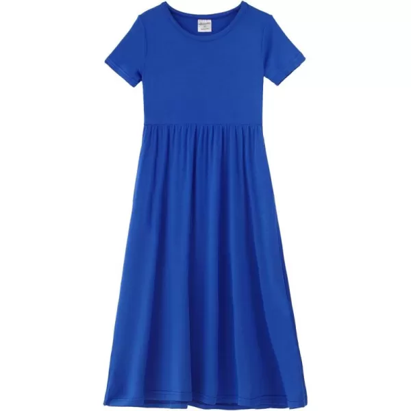 Noomelfish Girls Short Sleeve Maxi Dress Solid Color Casual Long Dresses with Pockets 412 YearsRoyal Blue