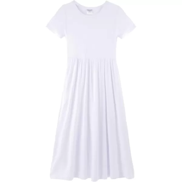 Noomelfish Girls Short Sleeve Maxi Dress Solid Color Casual Long Dresses with Pockets 412 YearsWhite