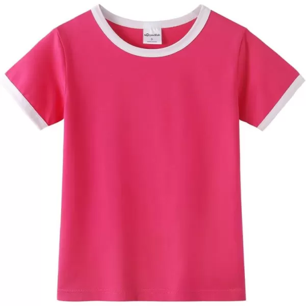 Noomelfish Girls Short Sleeve Ringer Tee Tops Contrast Binding Cotton Tshirts 512 YearsHot Pink and White