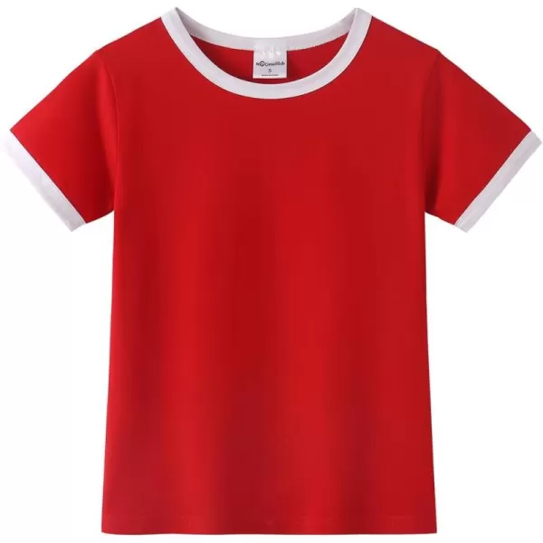 Noomelfish Girls Short Sleeve Ringer Tee Tops Contrast Binding Cotton Tshirts 512 YearsRed and White