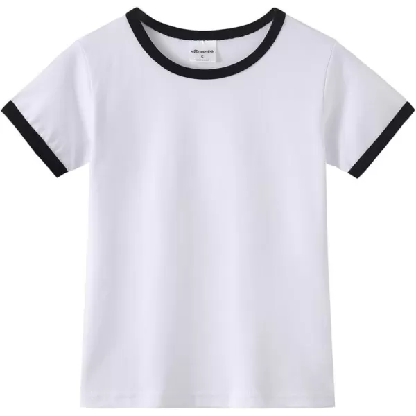 Noomelfish Girls Short Sleeve Ringer Tee Tops Contrast Binding Cotton Tshirts 512 YearsWhite and Black