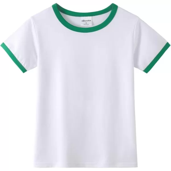 Noomelfish Girls Short Sleeve Ringer Tee Tops Contrast Binding Cotton Tshirts 512 YearsWhite and Green