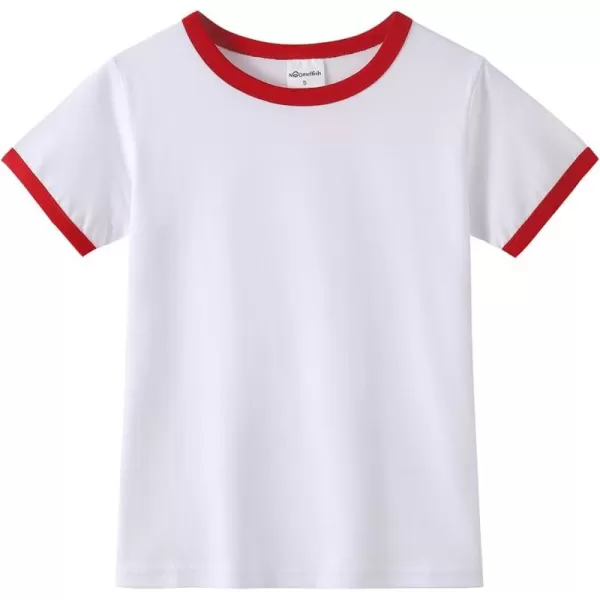 Noomelfish Girls Short Sleeve Ringer Tee Tops Contrast Binding Cotton Tshirts 512 YearsWhite and Red