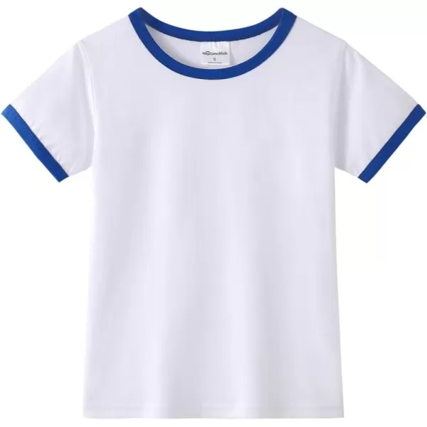 Noomelfish Girls Short Sleeve Ringer Tee Tops Contrast Binding Cotton Tshirts 512 YearsWhite and Royal Blue