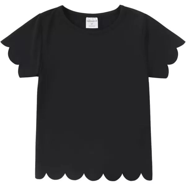 Noomelfish Girls Short Sleeve Scalloped Edge TShirts Casual Cute Summer Tee Tops Blouse 512 YearsBlack