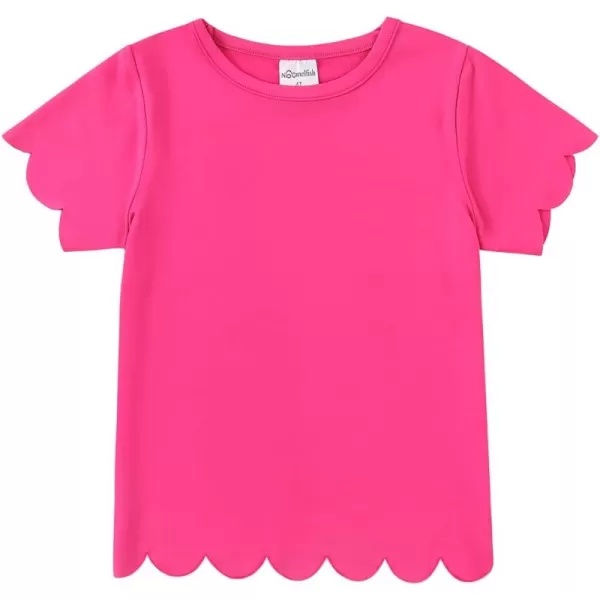 Noomelfish Girls Short Sleeve Scalloped Edge TShirts Casual Cute Summer Tee Tops Blouse 512 YearsHot Pink