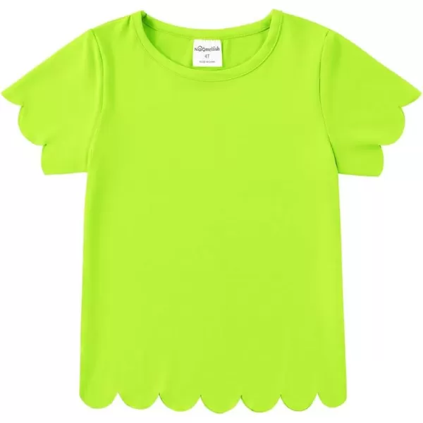 Noomelfish Girls Short Sleeve Scalloped Edge TShirts Casual Cute Summer Tee Tops Blouse 512 YearsNeon Green