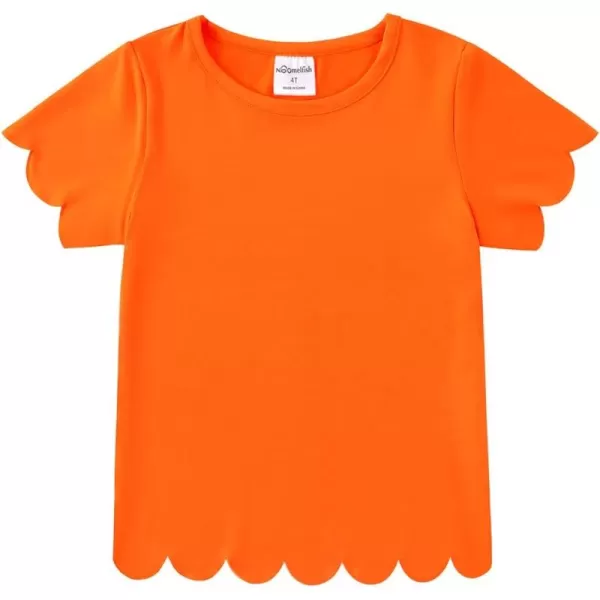 Noomelfish Girls Short Sleeve Scalloped Edge TShirts Casual Cute Summer Tee Tops Blouse 512 YearsNeon Orange