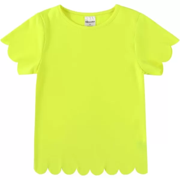 Noomelfish Girls Short Sleeve Scalloped Edge TShirts Casual Cute Summer Tee Tops Blouse 512 YearsNeon Yellow