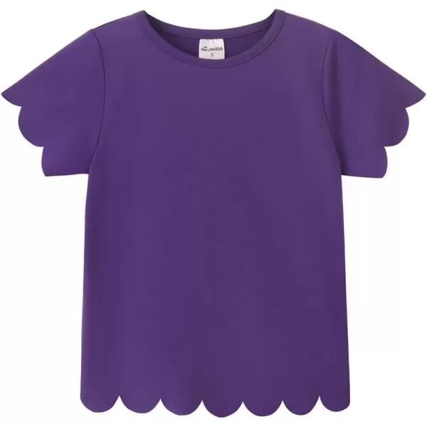 Noomelfish Girls Short Sleeve Scalloped Edge TShirts Casual Cute Summer Tee Tops Blouse 512 YearsPurple