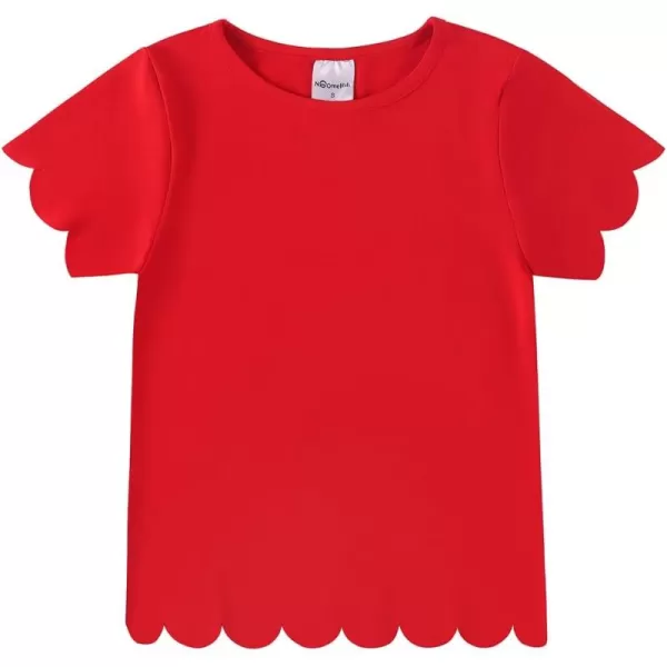 Noomelfish Girls Short Sleeve Scalloped Edge TShirts Casual Cute Summer Tee Tops Blouse 512 YearsRed