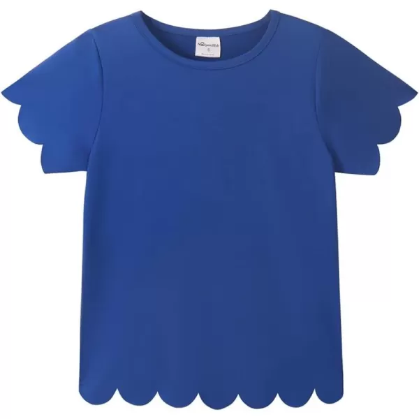 Noomelfish Girls Short Sleeve Scalloped Edge TShirts Casual Cute Summer Tee Tops Blouse 512 YearsRoyal Blue
