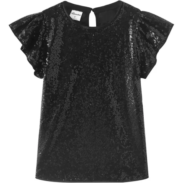 Noomelfish Girls Short Sleeve Sequin Shirts Party Glitter Sparkly Tops Blouse 512 YearsBlack