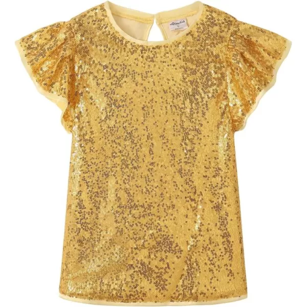 Noomelfish Girls Short Sleeve Sequin Shirts Party Glitter Sparkly Tops Blouse 512 YearsGold