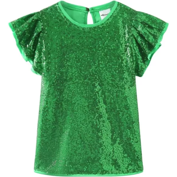 Noomelfish Girls Short Sleeve Sequin Shirts Party Glitter Sparkly Tops Blouse 512 YearsGreen