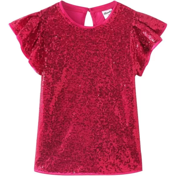 Noomelfish Girls Short Sleeve Sequin Shirts Party Glitter Sparkly Tops Blouse 512 YearsHot Pink