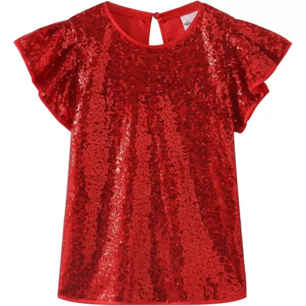 Noomelfish Girls Short Sleeve Sequin Shirts Party Glitter Sparkly Tops Blouse 512 YearsRed