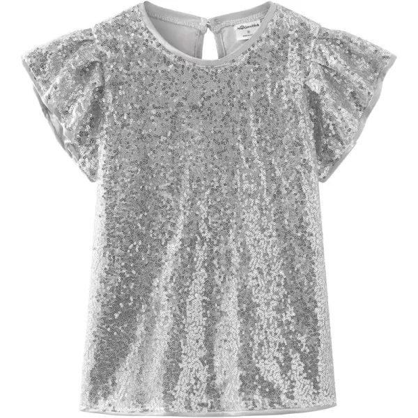 Noomelfish Girls Short Sleeve Sequin Shirts Party Glitter Sparkly Tops Blouse 512 YearsSilver White