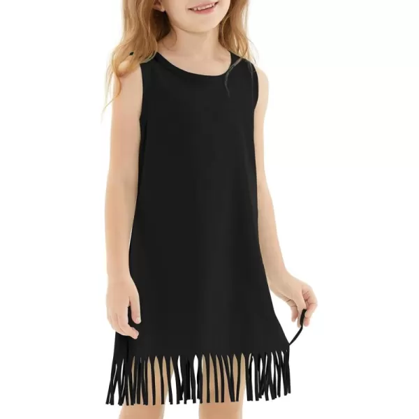 Noomelfish Girls Sleeveless Fringe Dress Cotton Summer Casual Sundress 312 YearsBlack