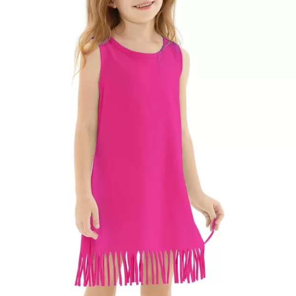 Noomelfish Girls Sleeveless Fringe Dress Cotton Summer Casual Sundress 312 YearsHot Pink
