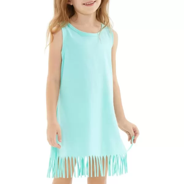 Noomelfish Girls Sleeveless Fringe Dress Cotton Summer Casual Sundress 312 YearsLight Green