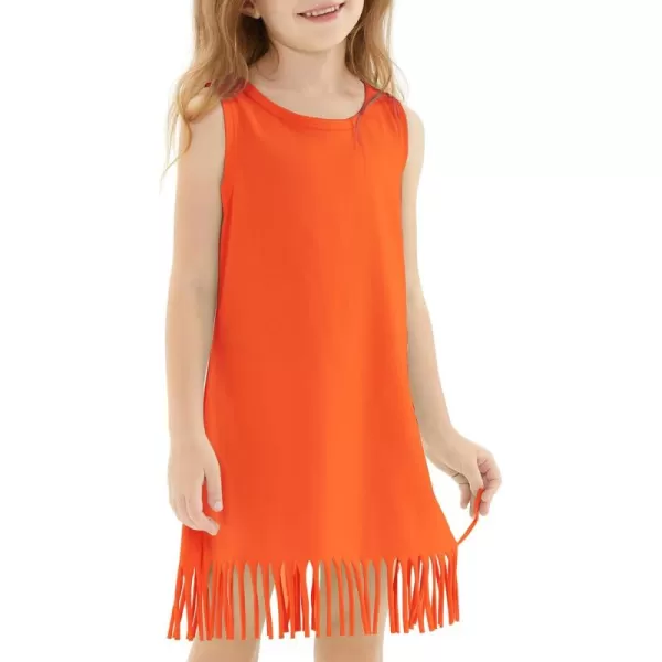 Noomelfish Girls Sleeveless Fringe Dress Cotton Summer Casual Sundress 312 YearsOrange