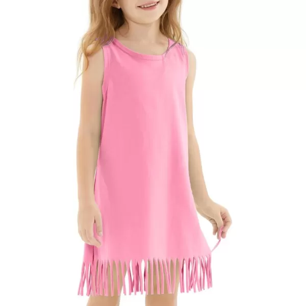 Noomelfish Girls Sleeveless Fringe Dress Cotton Summer Casual Sundress 312 YearsPink