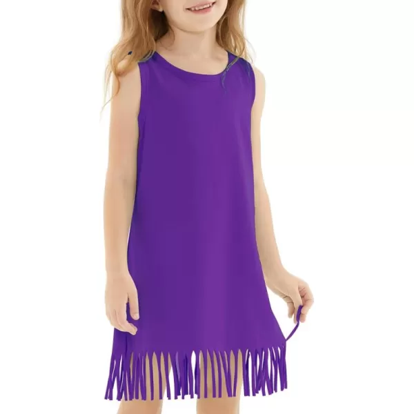 Noomelfish Girls Sleeveless Fringe Dress Cotton Summer Casual Sundress 312 YearsPurple