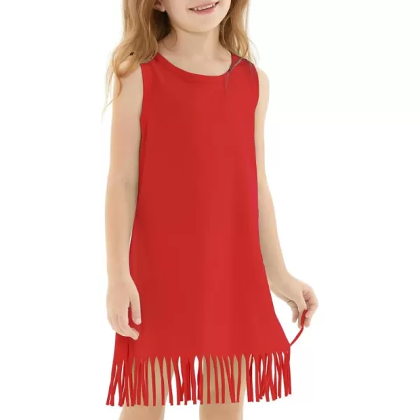 Noomelfish Girls Sleeveless Fringe Dress Cotton Summer Casual Sundress 312 YearsRed